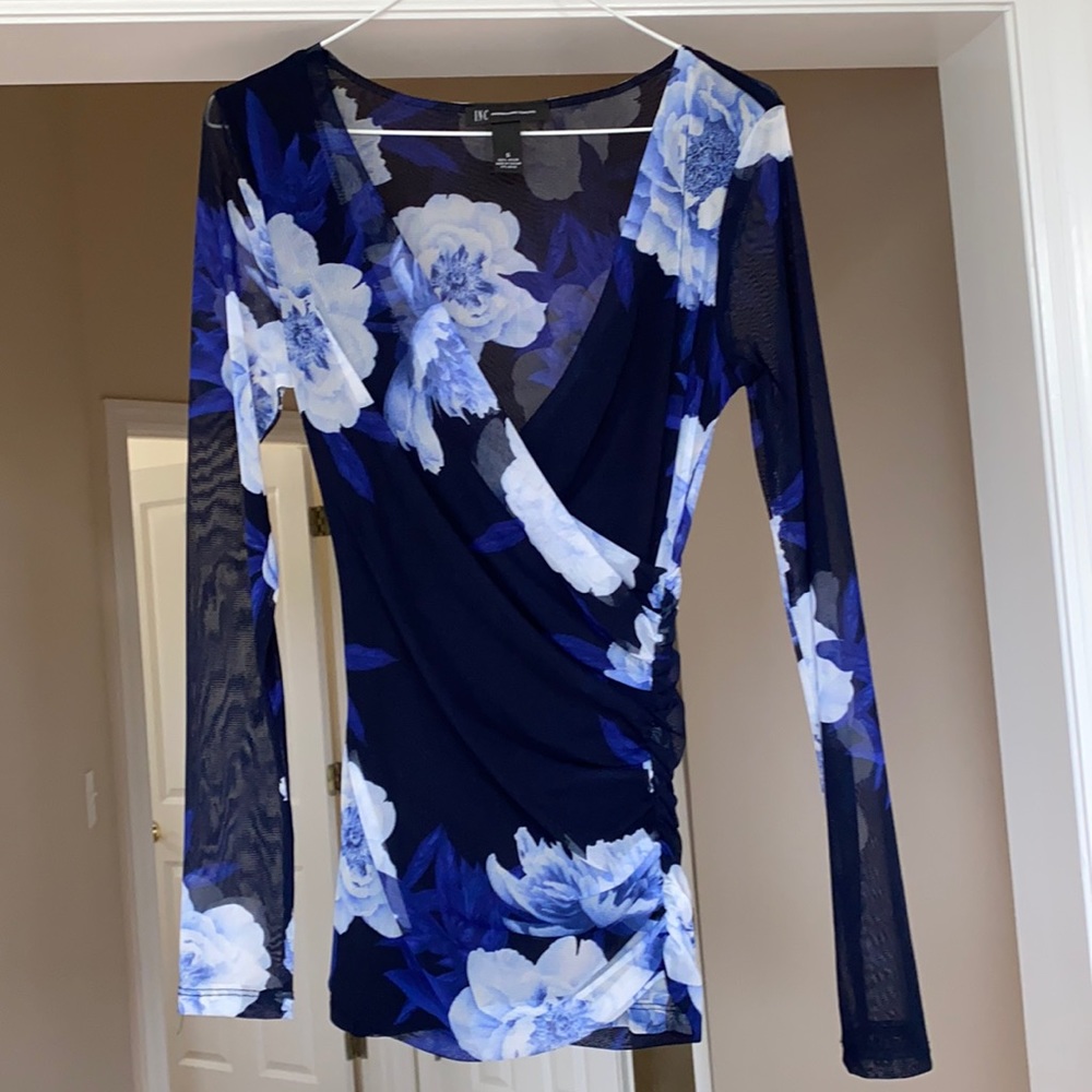 INC Sapphire Blue Floral Top